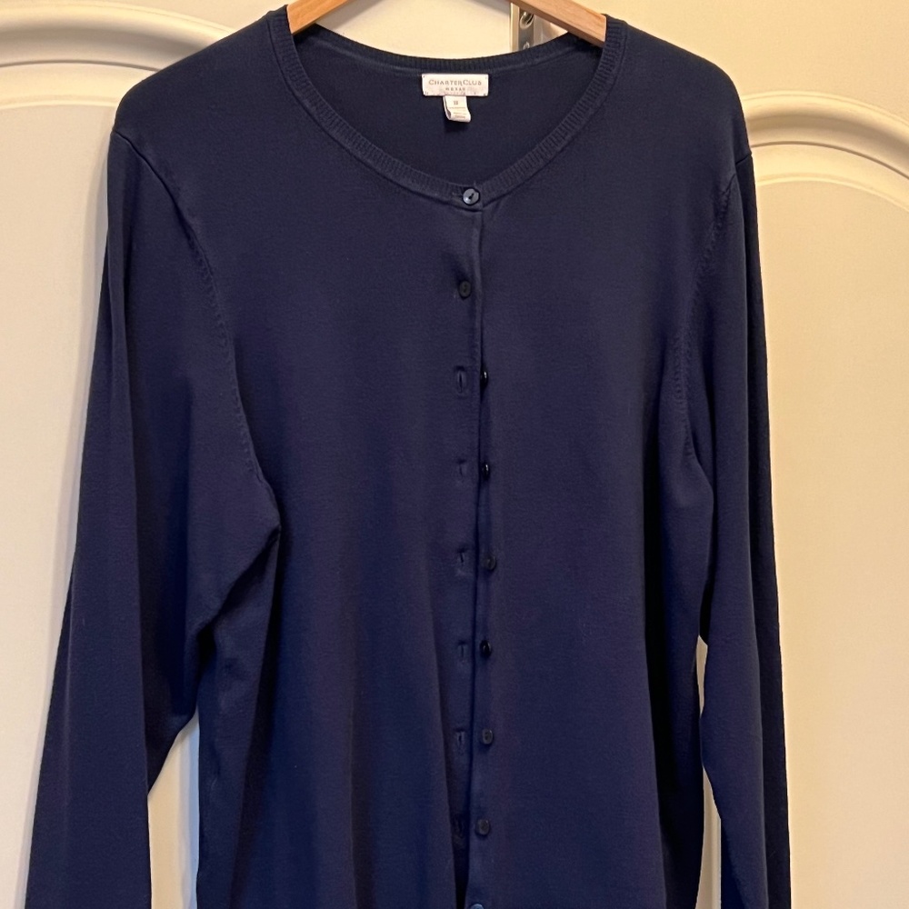 Charter Club Navy Blue Button-Front Cardigan Sweater